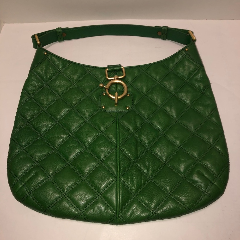 J. Crew Green Leather Quilted Hobo Bag